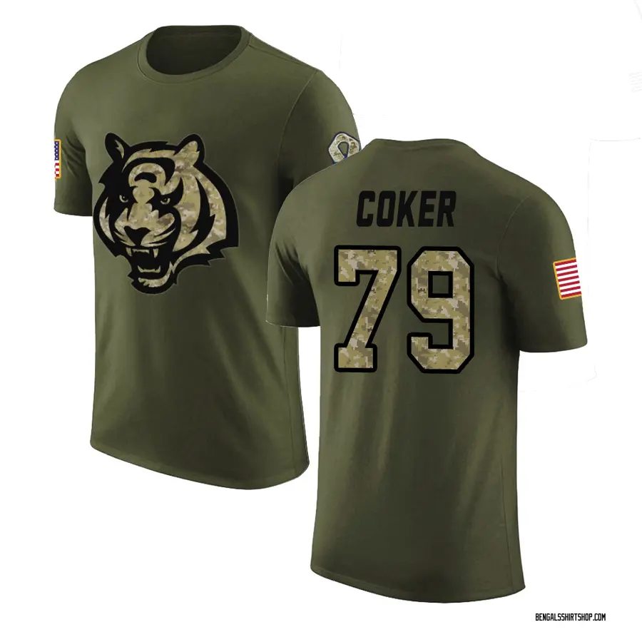 Men's Andrew Coker Cincinnati Bengals Olive Salute to Service Legend T-Shirt