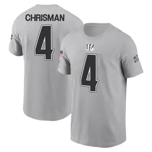 Men's Drue Chrisman Cincinnati Bengals Gray 2024 Salute to Service Name & Number T-Shirt
