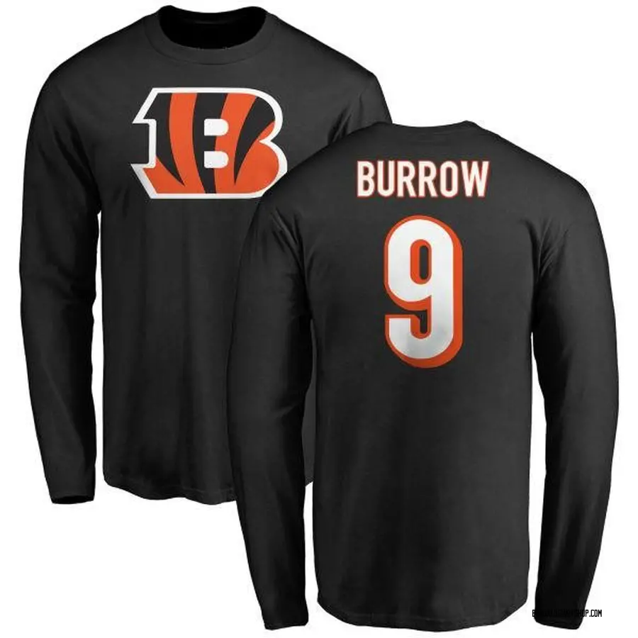 Men's Joe Burrow Cincinnati Bengals Name & Number Logo Long Sleeve T-Shirt - Black