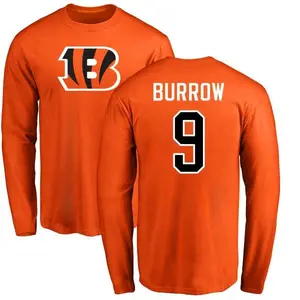 Men's Joe Burrow Cincinnati Bengals Name & Number Logo Long Sleeve T-Shirt - Orange