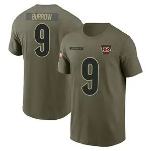 Men's Joe Burrow Cincinnati Bengals Olive 2025 Salute to Service Name & Number T-Shirt