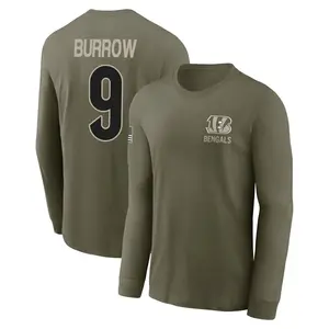 Men's Joe Burrow Cincinnati Bengals Olive 2025 Salute to Service Sideline Long Sleeve T-Shirt