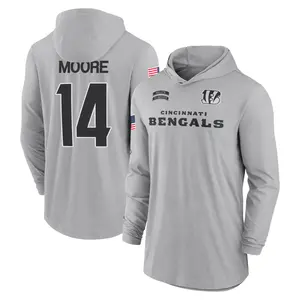 Men's Jordan Moore Cincinnati Bengals Gray 2024 Salute to Service Lightweight Performance Long Sleeve Hooded T-Shirt