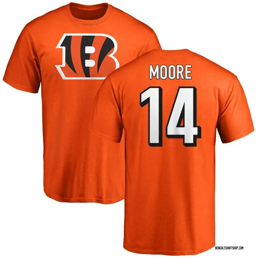 Men's Jordan Moore Cincinnati Bengals Name & Number Logo T-Shirt - Orange