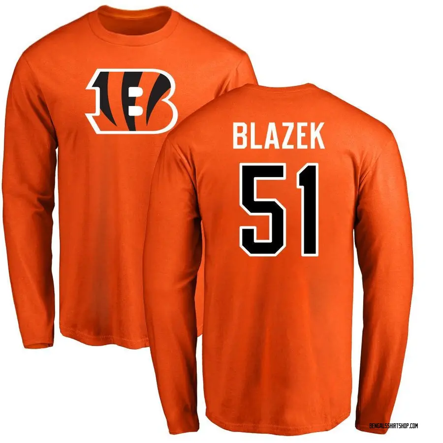 Men's Justin Blazek Cincinnati Bengals Name & Number Logo Long Sleeve T-Shirt - Orange