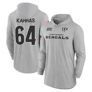 Men's Ted Karras Cincinnati Bengals Gray 2024 Salute to Service Lightweight Performance Long Sleeve Hooded T-Shirt