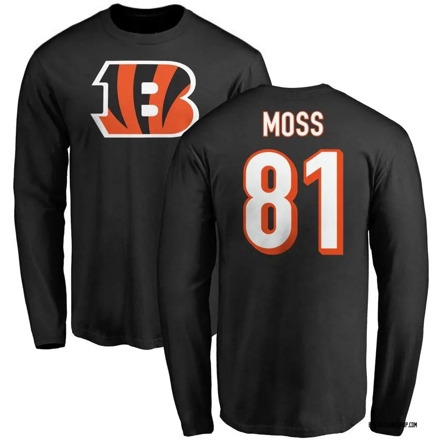 Men's Thaddeus Moss Cincinnati Bengals Name & Number Logo Long Sleeve T-Shirt - Black