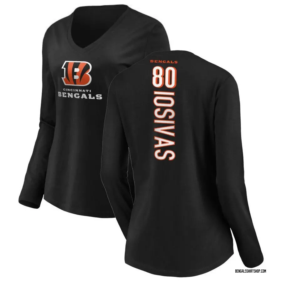 Women's Andrei Iosivas Cincinnati Bengals Backer Slim Fit Long Sleeve T-Shirt - Black