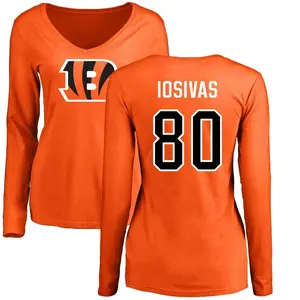 Women's Andrei Iosivas Cincinnati Bengals Name & Number Logo Slim Fit Long Sleeve T-Shirt - Orange