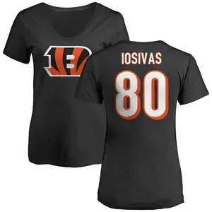 Women's Andrei Iosivas Cincinnati Bengals Name & Number Logo Slim Fit T-Shirt - Black