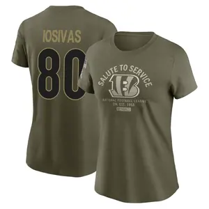 Women's Andrei Iosivas Cincinnati Bengals Olive 2025 Salute to Service Sideline T-Shirt