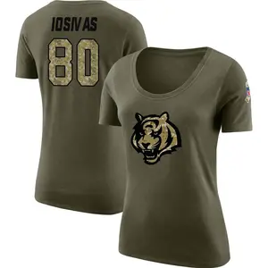 Women's Andrei Iosivas Cincinnati Bengals Salute to Service Olive Legend Scoop Neck T-Shirt