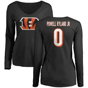 Women's Antwaun Powell-Ryland Jr. Cincinnati Bengals Name & Number Logo Slim Fit Long Sleeve T-Shirt - Black