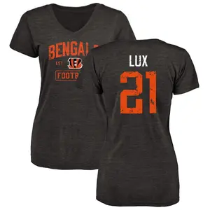 Women's Bralyn Lux Cincinnati Bengals Black Distressed Name & Number Tri-Blend V-Neck T-Shirt