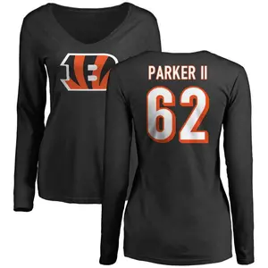 Women's Brian Parker II Cincinnati Bengals Name & Number Logo Slim Fit Long Sleeve T-Shirt - Black
