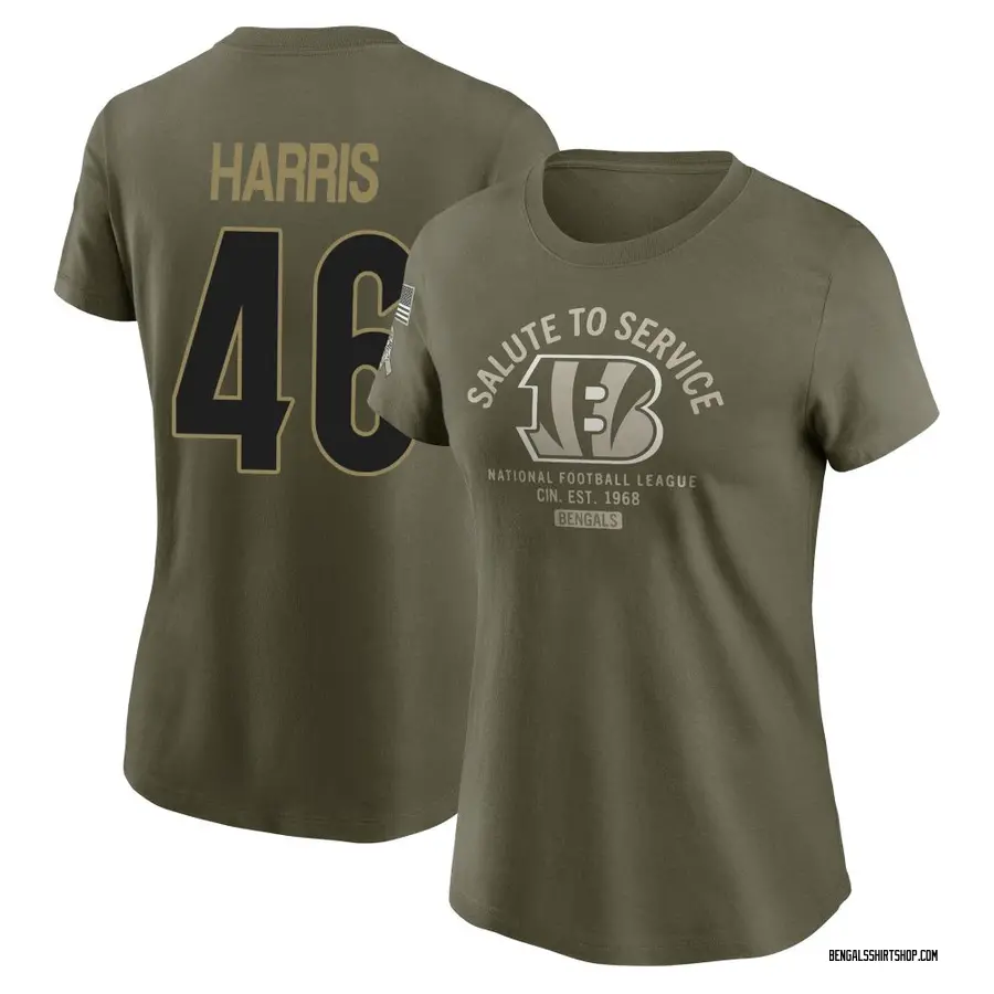 Women's Clark Harris Cincinnati Bengals Olive 2025 Salute to Service Sideline T-Shirt