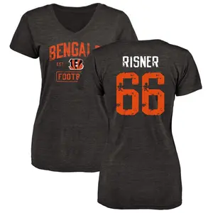 Women's Dalton Risner Cincinnati Bengals Black Distressed Name & Number Tri-Blend V-Neck T-Shirt