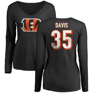 Women's Jalen Davis Cincinnati Bengals Name & Number Logo Slim Fit Long Sleeve T-Shirt - Black