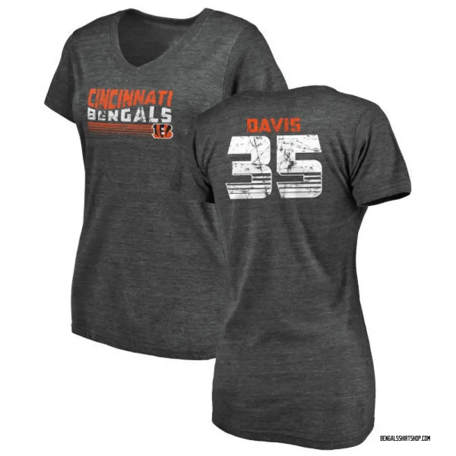 Women's Jalen Davis Cincinnati Bengals Retro Tri-Blend V-Neck T-Shirt - Black