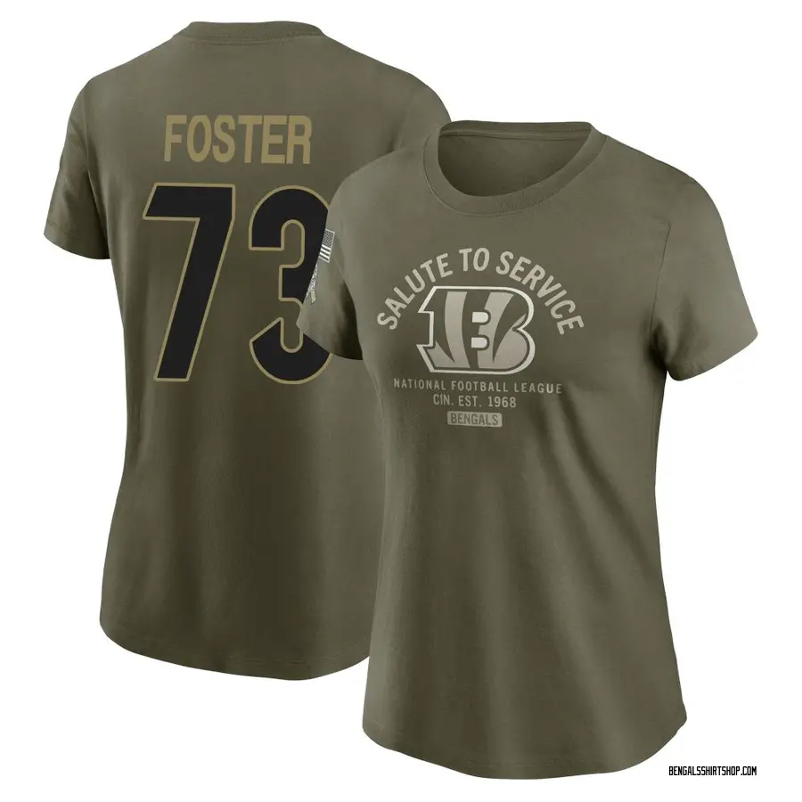 Women's Javon Foster Cincinnati Bengals Olive 2025 Salute to Service Sideline T-Shirt