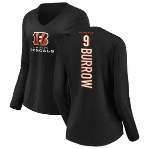 Women's Joe Burrow Cincinnati Bengals Backer Slim Fit Long Sleeve T-Shirt - Black
