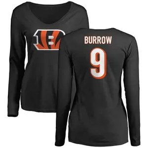 Women's Joe Burrow Cincinnati Bengals Name & Number Logo Slim Fit Long Sleeve T-Shirt - Black
