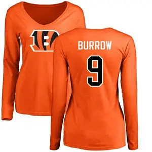 Women's Joe Burrow Cincinnati Bengals Name & Number Logo Slim Fit Long Sleeve T-Shirt - Orange
