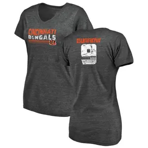 Women's Joe Burrow Cincinnati Bengals Retro Tri-Blend V-Neck T-Shirt - Black