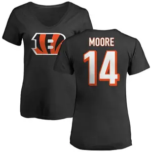 Women's Jordan Moore Cincinnati Bengals Name & Number Logo Slim Fit T-Shirt - Black