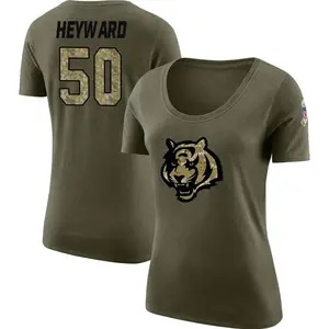Women's Shaka Heyward Cincinnati Bengals Salute to Service Olive Legend Scoop Neck T-Shirt