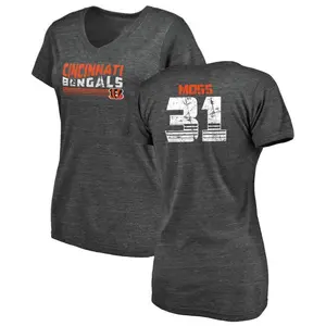 Women's Zack Moss Cincinnati Bengals Retro Tri-Blend V-Neck T-Shirt - Black