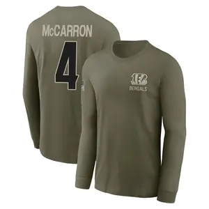 Youth AJ McCarron Cincinnati Bengals Olive 2025 Salute to Service Sideline Long Sleeve T-Shirt