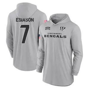 Youth Boomer Esiason Cincinnati Bengals Gray 2024 Salute to Service Lightweight Performance Long Sleeve Hooded T-Shirt