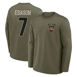 Youth Boomer Esiason Cincinnati Bengals Olive 2025 Salute to Service Sideline Coaches Long Sleeve T-Shirt