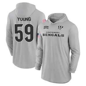 Youth Craig Young Cincinnati Bengals Gray 2024 Salute to Service Lightweight Performance Long Sleeve Hooded T-Shirt