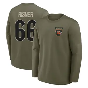 Youth Dalton Risner Cincinnati Bengals Olive 2025 Salute to Service Sideline Coaches Long Sleeve T-Shirt