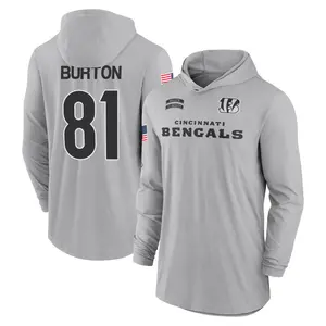 Youth Jermaine Burton Cincinnati Bengals Gray 2024 Salute to Service Lightweight Performance Long Sleeve Hooded T-Shirt