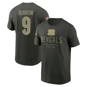 Youth Joe Burrow Cincinnati Bengals Forest/Green 2025 Salute to Service Sideline Primary Edge T-Shirt