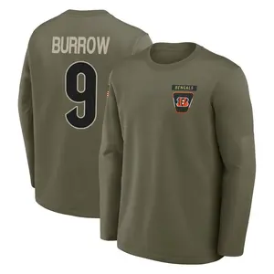 Youth Joe Burrow Cincinnati Bengals Olive 2025 Salute to Service Sideline Coaches Long Sleeve T-Shirt