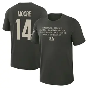 Youth Jordan Moore Cincinnati Bengals Dark/Green 2025 Salute to Service Sideline Slub T-Shirt