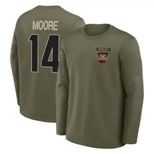Youth Jordan Moore Cincinnati Bengals Olive 2025 Salute to Service Sideline Coaches Long Sleeve T-Shirt