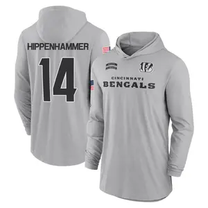 Youth Mac Hippenhammer Cincinnati Bengals Gray 2024 Salute to Service Lightweight Performance Long Sleeve Hooded T-Shirt