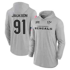 Youth McKinnley Jackson Cincinnati Bengals Gray 2024 Salute to Service Lightweight Performance Long Sleeve Hooded T-Shirt