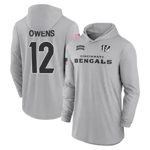 Youth Rashod Owens Cincinnati Bengals Gray 2024 Salute to Service Lightweight Performance Long Sleeve Hooded T-Shirt