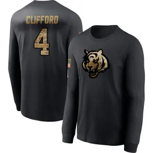 Youth Sean Clifford Cincinnati Bengals Black 2020 Salute To Service Sideline Performance Long Sleeve T-Shirt