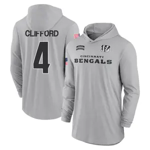 Youth Sean Clifford Cincinnati Bengals Gray 2024 Salute to Service Lightweight Performance Long Sleeve Hooded T-Shirt