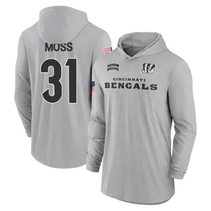 Youth Zack Moss Cincinnati Bengals Gray 2024 Salute to Service Lightweight Performance Long Sleeve Hooded T-Shirt